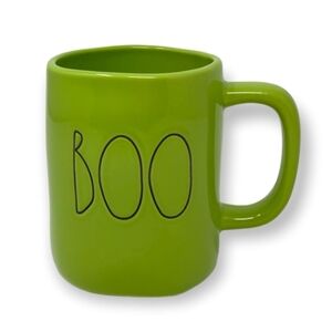 Rae Dunn BOO Glossy Green Mug with Black Letters Halloween Coffee Cup Plain Back